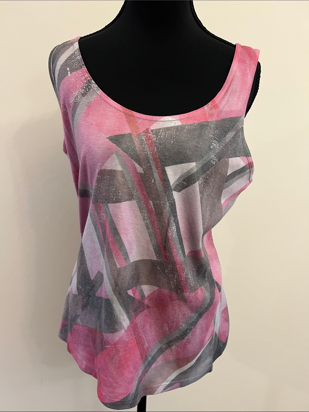 David Cline Pink & Gray Abstract Scoop Neck Tank